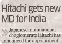 Deccan Herald covers the appointment of Hitachi India's new MD